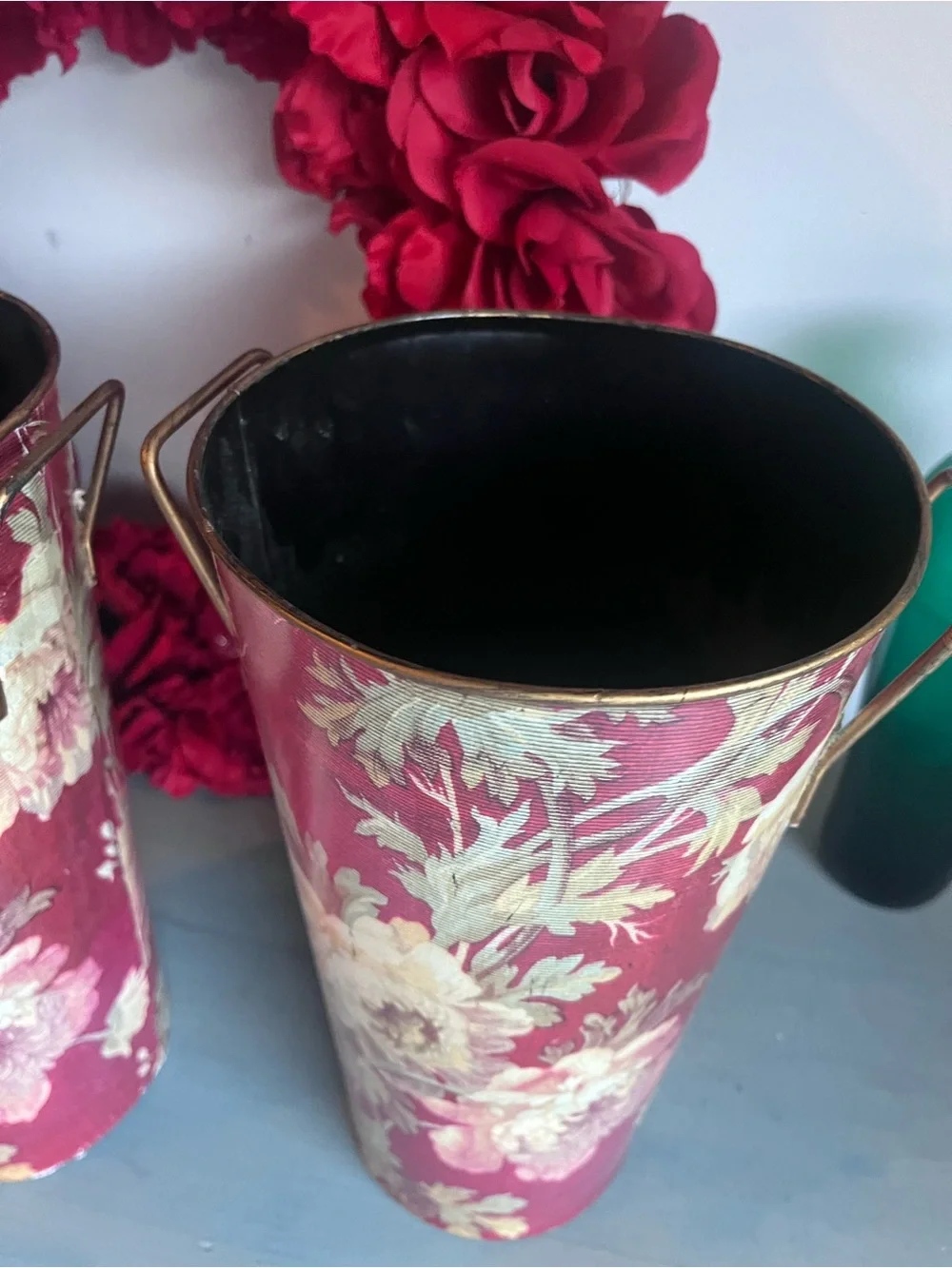 Decorative Floral Burgundy Vase Pair - Unbranded